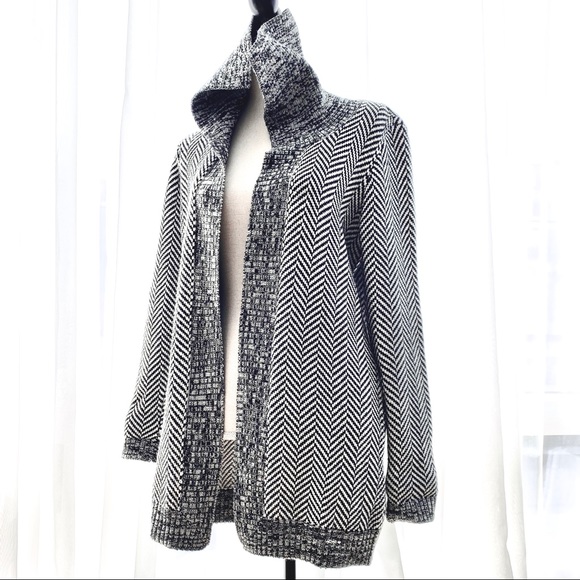 BLACK White WHBM Long Herringbone Cardigan Coat - Picture 8 of 8